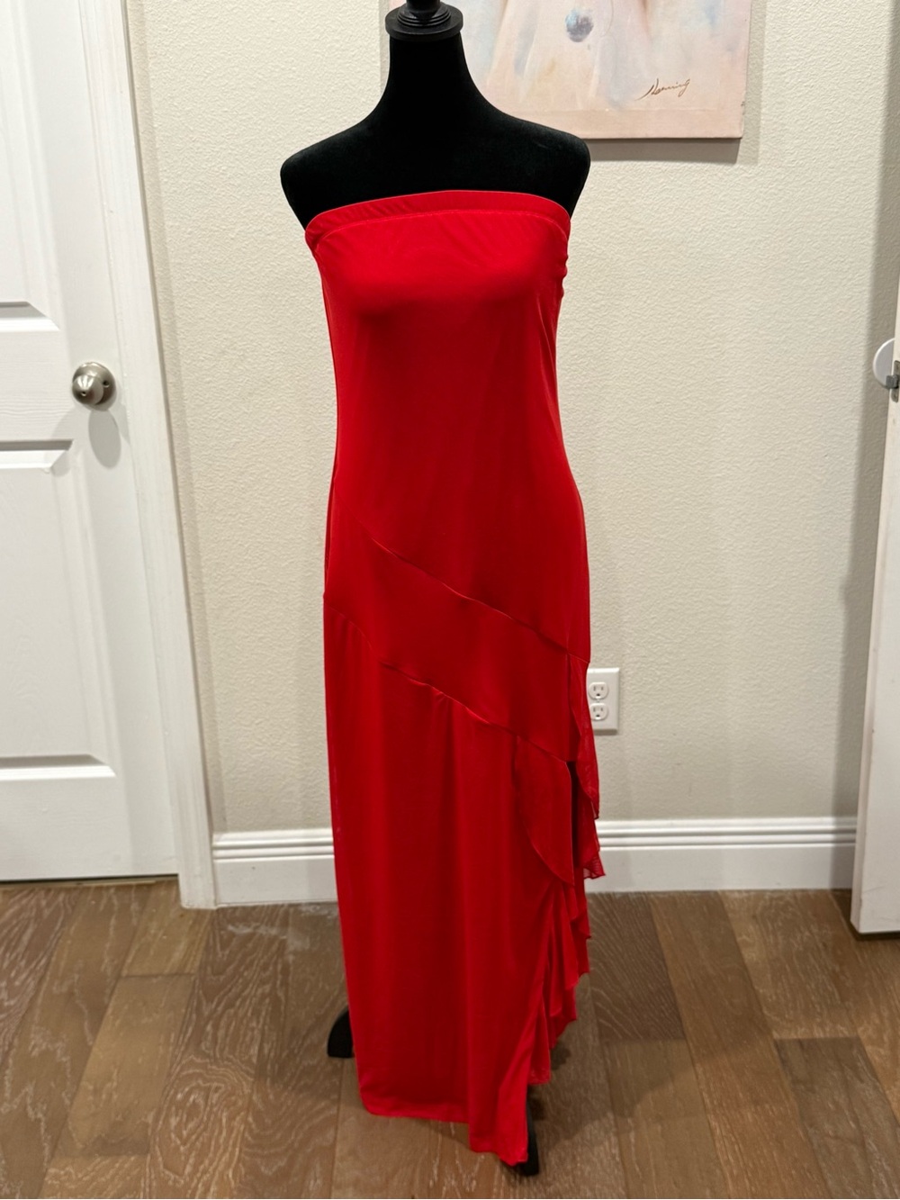 I.N. San Francisco Strapless Red Ruffle Maxi